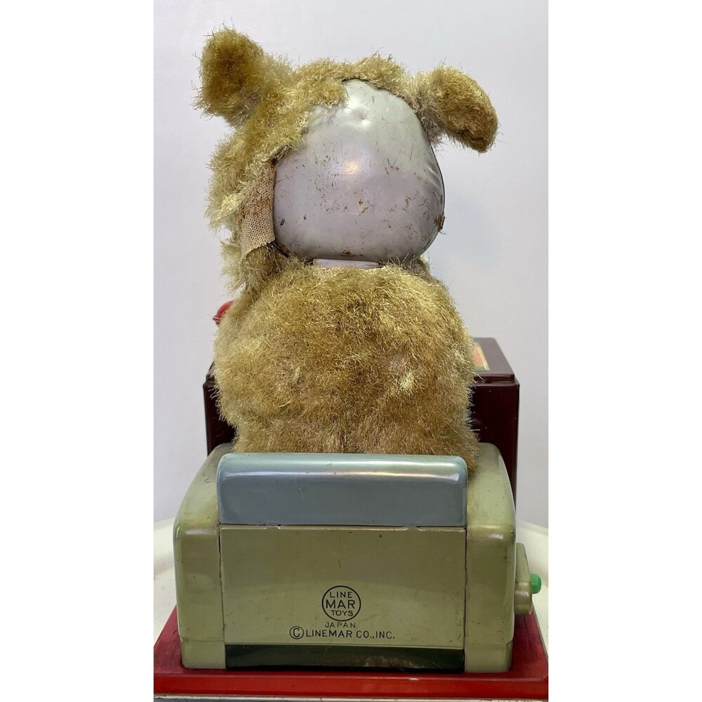 Linemar Tin Toy "I Am The Boss" Drinking Writing Bear Japan 1950s AS-IS - Picture 6 of 15
